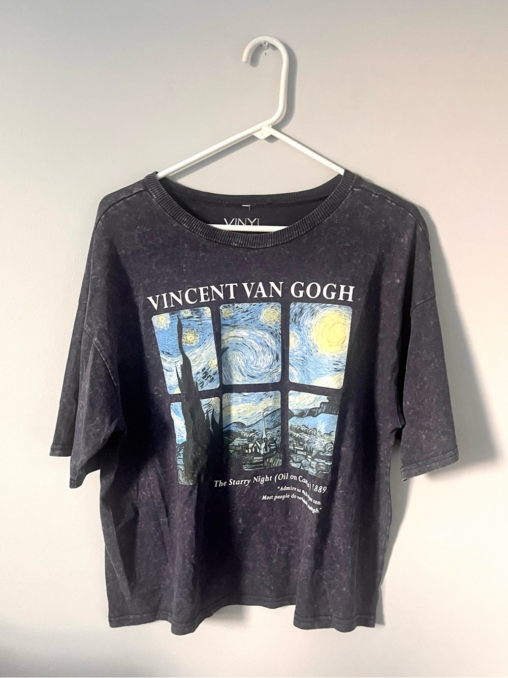 🎉Van Gogh Starry Night Charcoal Gray Acid Wash Short Sleeve Shirt